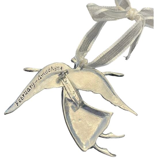 Birthstone Pewter Angel BROOCH PIN Ornament 3" Pendant February Amethyst Crystal - Picture 2 of 6